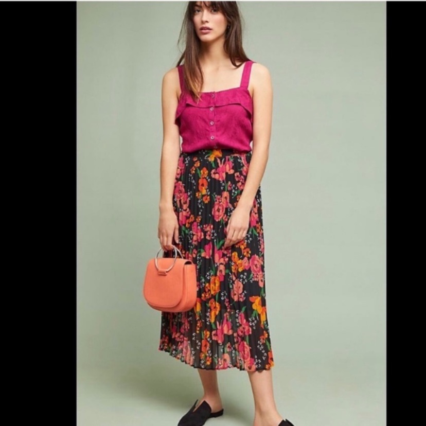80s Vintage Fitting Image Brand Stretch Floral Midi Skirt Elastic Waist L